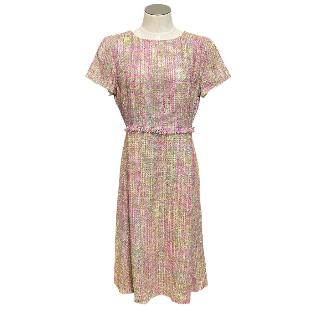 Vintage Preppy Tweed Silk Blend Old Money Talbots 90s Pink Shift Dress Sz 8P